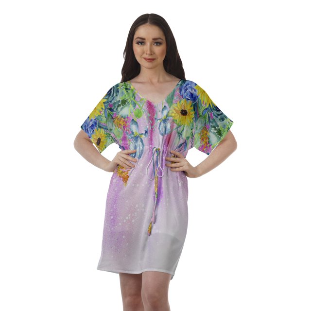 Moomaya Robes Décontractées pour Femmes Courtes Imprimées Robe Fluide à Col en V pour Femmes Grande Taille