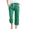 thumbnail image 1 of Penkiiy Pantalon Capri Extensible Léger à Taille Haute pour Femmes avec Poches, Vert, m, 1 of 5
