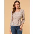 thumbnail image 2 of Unique Bargains Blouse à Manches Longues à Encolure Carrée à Fleurs pour Femmes, 2 of 6
