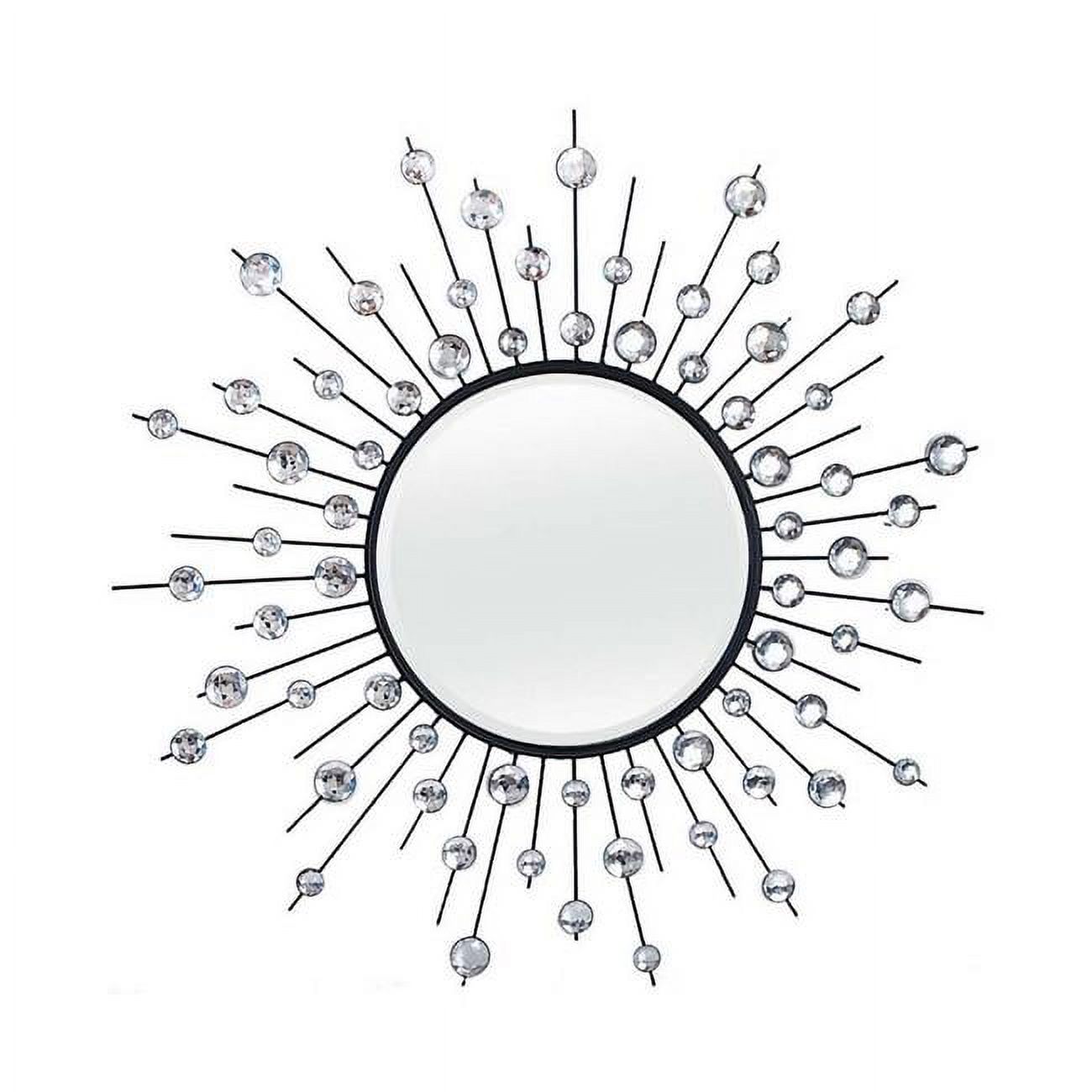 Benjara BM309819 Miroir Rond 32 Po. & Décoration Murale en Métal Style Éclat de Soleil, Noir & Argent