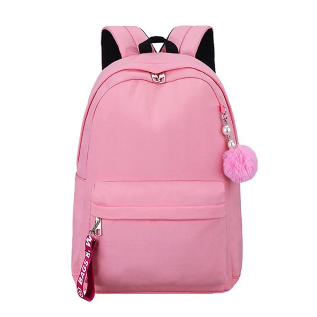 Girl School Backpack Lightweight School Bag Student Backpack with Pompom Pendant
