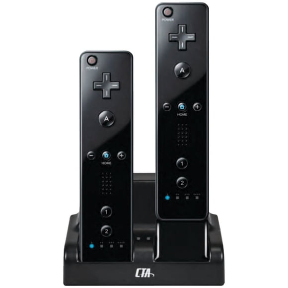 CTA Digital Wii Remote Dual Charge Station with 2 Rechargeable Batteries (Black)