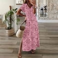 thumbnail image 2 of UPPADA Robe Maxi à Col en V pour Femme, Imprimé Floral, Robe d'Été Décontractée à Manches Courtes, Style Bohème, Robe de Plage avec Fente Latérale, Robe de Cocktail pour Fête, Robes Femme Formelles Rouge, TTG, 2 of 3