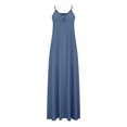 thumbnail image 4 of Pompotops Robes d'Été pour Femmes Décontractées Boho Couleur Unie à Bretelles Anneau Plage Longue Robe Maxi avec Poches, 4 of 7