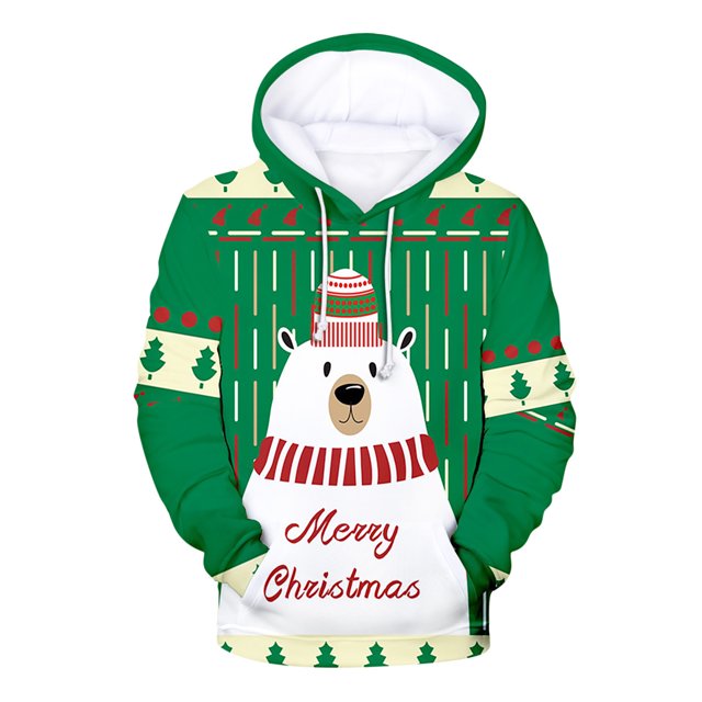 Pull de Noël Décontracté pour Hommes, Sweat à Capuche Imprimé Numérique