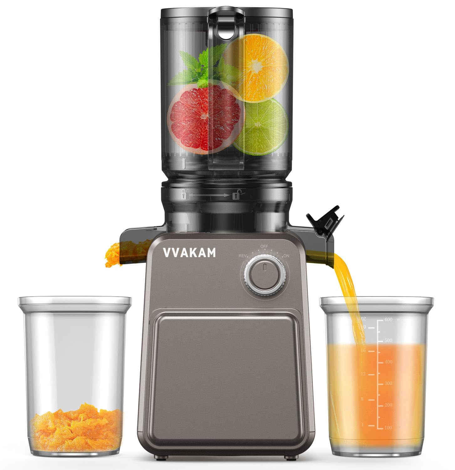 VVAKAM Juicer Machines, Cold Press Juicer with 4.4'' Large Feed Chute Fit Whole Vegetables & Fruits, Masticating Juicer Machines, Easy to Clean, High