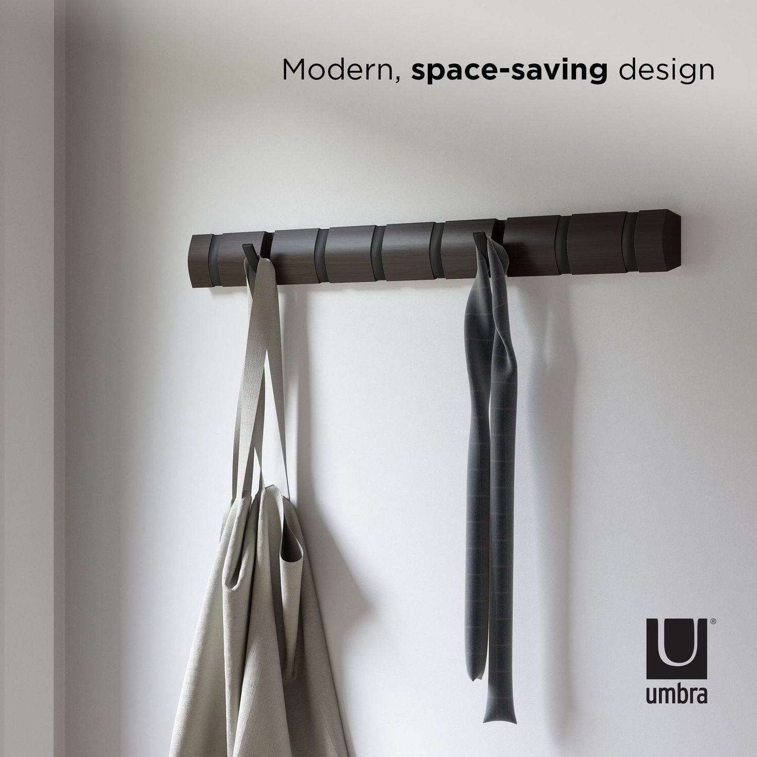 Umbra Flip Wall Mounted Coat Rack,Black/Walnut
