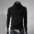thumbnail image 3 of Oversized Long Sleeve Pullover Men's Solid Color High Neck Pullover Long Sleeved Loose Base Shirt Tops Sweater Turtleneck Sweater Men's Tops for Fall S-105 Black M, 3 of 8