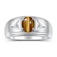 thumbnail image 1 of RYLOS Men's Rings Sterling Silver Classic 8X6MM Oval Gemstone &  Diamond Ring Tiger Eye November Birthstone Rings For Man Silver Rings Size 13, 1 of 7