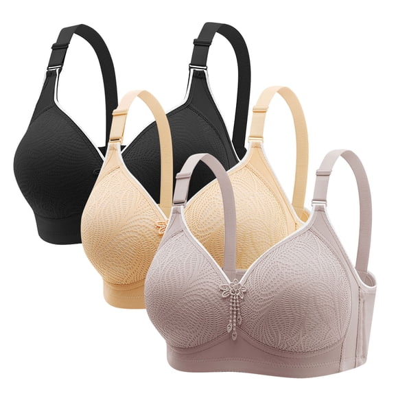 3 Pack Bras for Older Women Seamless Wireless Posture Correcting Push Up Anti Sagging Full Coverage Everyday Bra