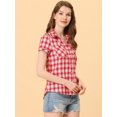 thumbnail image 3 of INSPIRE CHIC Chemises à Carreaux pour Femmes Col en Pointe Boutonnées Blouses en Coton m Rouge Blanc, 3 of 5