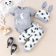 thumbnail image 2 of MIASHUI Baby Boy Easter Outfit Short Sleeve Romper Pants Hat 3PCS Clothes Set,Grey,6-9 Months, 2 of 6
