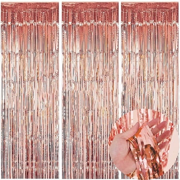 KIRIKOU Lot de 3 Rideaux à Franges en Feuille Rose Red Toile de Fond Décoration de Fête, Rideau en Guirlande Métallique 3,2 Pi x 6,5 Pi Toile de Fond Photo pour Décorations de Fête d'Anniversaire, de Bachelorette, de Mariage et de Shower de Bébé