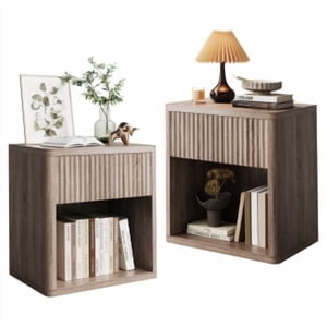 Night Stand Set of 2 with Fluted Drawer Storage Sofa Side End Table, Mid Century Wood Night Stands, Large Modern Farmhouse Nightstand for Bedroom Living Room Sofa Office
﻿