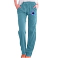 thumbnail image 1 of Yuyuzo Womens Cotton Linen Pants Straight Leg Flower Graphic Drawstring High Waisted Lounge Pants Slacks, 1 of 6