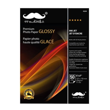 Moustache Glossy Inkjet Photo Paper, 5" x 7", 50 Sheets/Pack, Work with all Inkjet Printers