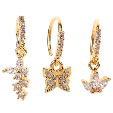 Miangastore 3Pcs Dangle Nose Rings Stainless Steel Butterflies Nose Studs Rhinestones Nose Piercing Jewelry