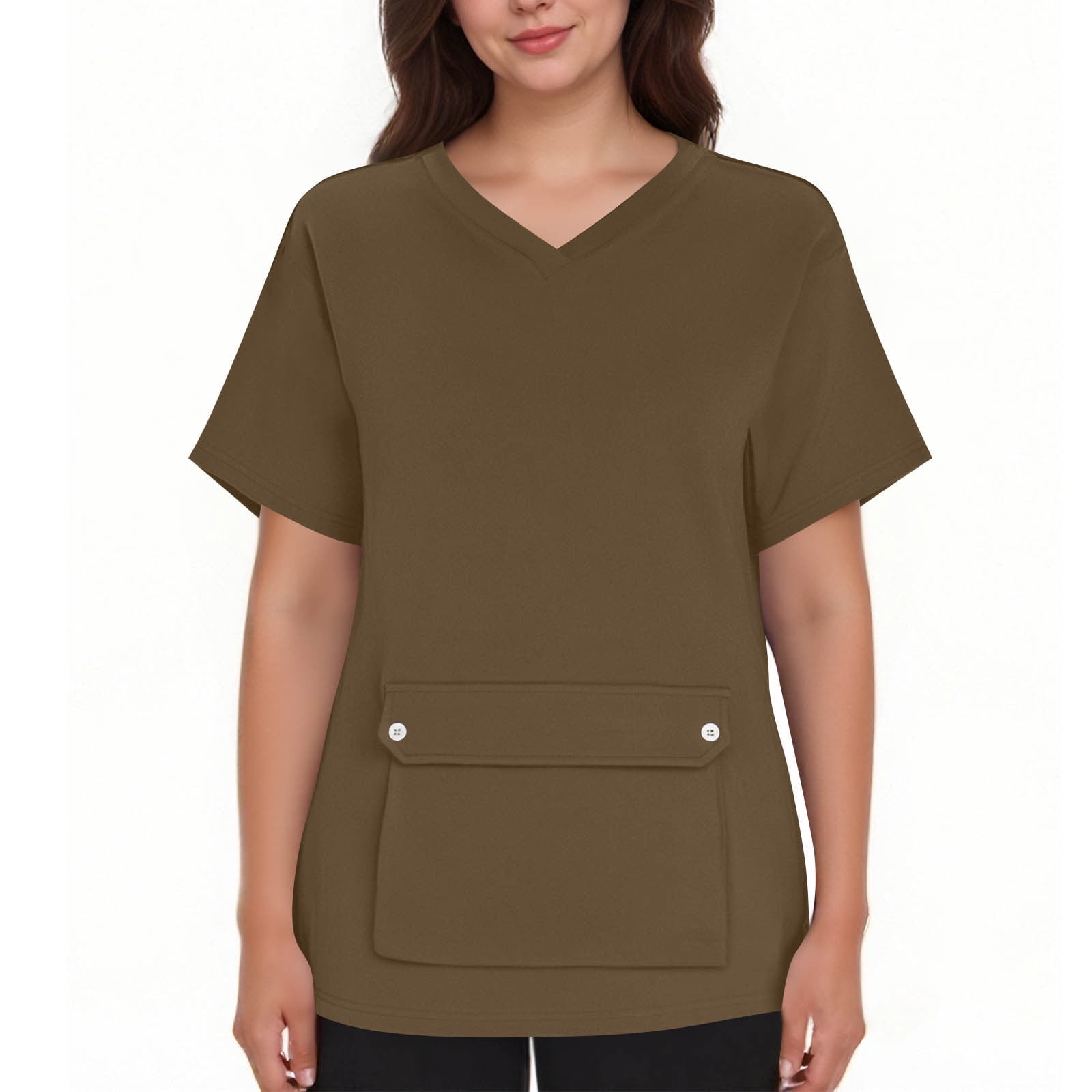 Ohufall Plus Size Scrubs for Women Stretch, Solid Color Scrub Tops - Front Pocket Design for Nurses & Healthcare Workers
