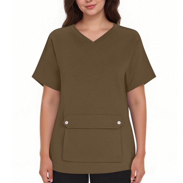 Ohufall Plus Size Scrubs for Women Stretch, Solid Color Scrub Tops - Front Pocket Design for Nurses & Healthcare Workers