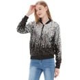 thumbnail image 3 of Womens Sequin Long Sleeve Front Zip Jacket with Ribbed Cuffs, 3 of 5