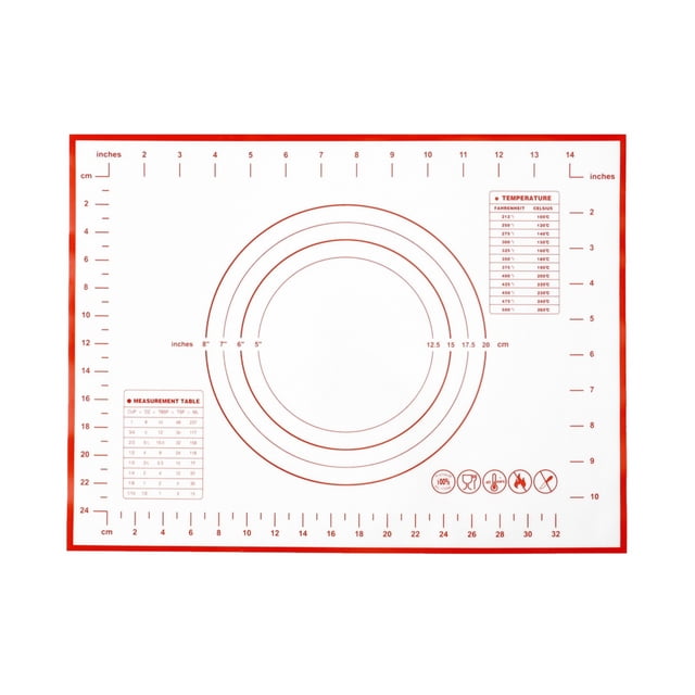 1 Pcs Silicone Baking Mat,Non-Stick Silicone Baking Mats with Measurements,Reusable Cookie Bread Rolling Mats,Kitchen Counter Kneading Cooking Board Mat,for Pizza Cookies Fondant Making,Red