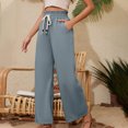 thumbnail image 5 of Timegard Womens Wide Leg Pants Elastic High Waist Drawstring Solid Color Beach Travel Casual Loose Pants, 5 of 5