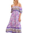 thumbnail image 2 of Faithtur Femmes d'Été Robe Bohème Manches Courtes Plissée Poitrine Motif Floral Boho Style une Pièce Jupe de Gâteau, 2 of 5