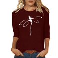 thumbnail image 1 of Pompotops T-shirt Mode Imprimé Ample pour Femmes Manches 3/4 Mi-Longueur Blouse Col Rond Tops Décontractés Liquidation, 1 of 4