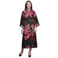 thumbnail image 1 of Bimba Black Flower Leaves & Poppy Womens Robe Dressing Gown Long Bride Getting Ready Shirt Printed Bath Robe Girls S, 1 of 5
