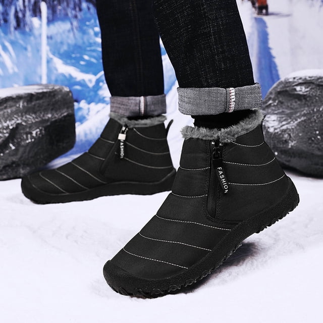 EGNMCR Snow Boots Men Shoes Solid Color Winter Keep Warm Woolen Casual Zipper Short Boots