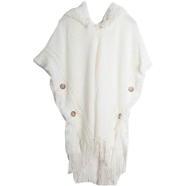 LinYooLi Poncho Cape Châle pour Femmes Surdimensionné Couleur Unie Pashmina à Capuche avec Franges Temps Froid
