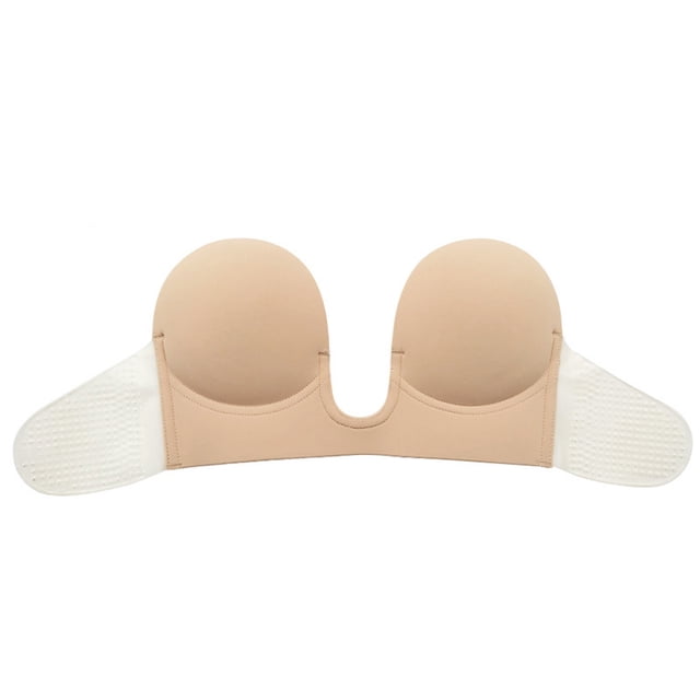 WZXFASHION Women Sticky Bra Strapless Backless Bra Self Adhesive Bra Invisible Push up Bra Intimates Beige XL