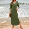 thumbnail image 4 of Gspmoly Robes pour Femmes Grande Taille, Robes pour Femmes Manches 3/4 Col en V Ample Fluide Fendue Longue Robe Maxi avec Poches Robes Formelles pour Femmes Offres, 4 of 9