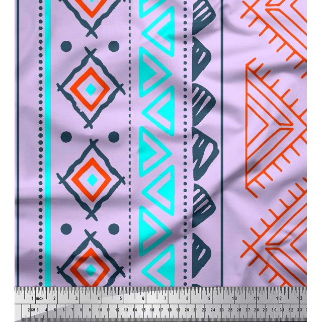 Soimoi Cotton Voile Fabric Aztec Geometric Printed Fabric 1 Yard 56 Inch Wide