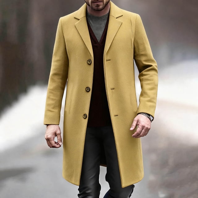 Ceisia Men's Slim Fit Wool-Blend Single-Breasted Long Wool Coat Gift