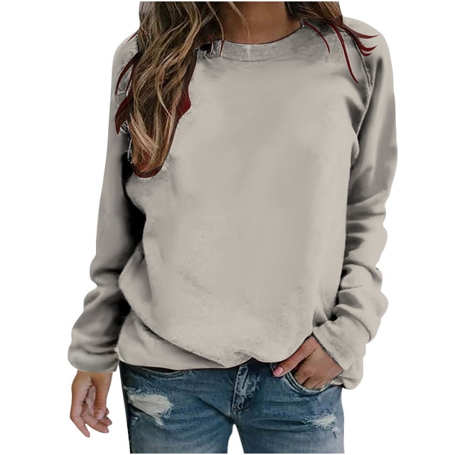 Yuyuzo 2025 Automne Chandail Sport Uni pour Femme Décontracté Ample à Col Rond Raglan à Manches Longues Chandail Tunique Hauts Argent A1