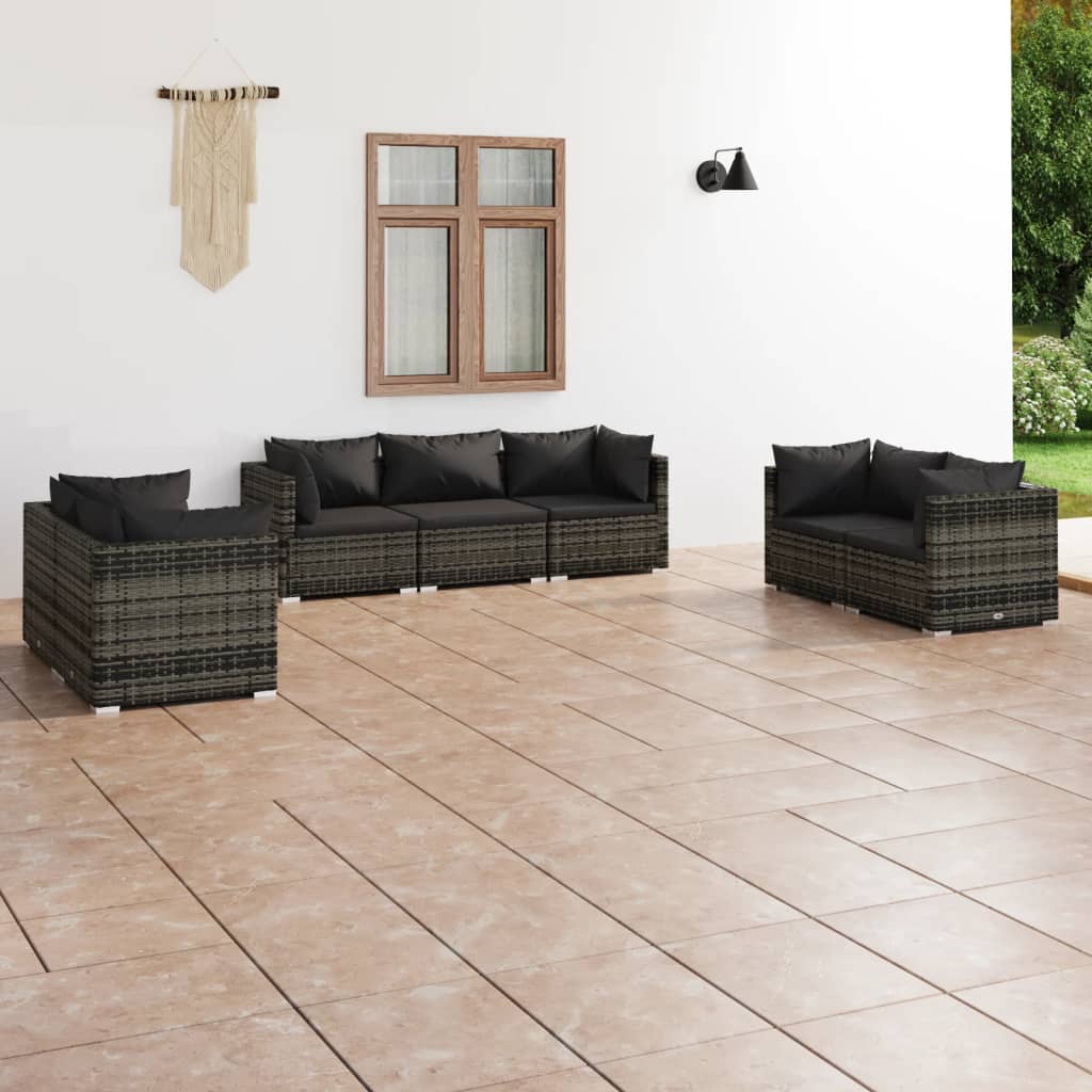vidaXL 7 Piece Garden Lounge Set with Cushions Poly Rattan Grey