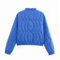 thumbnail image 4 of Female Floral Embroidered Cropped Quilted Jacket Winter Warm Button Down Puffer Jacket Coat with Pockets Blue XL, 4 of 10