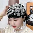thumbnail image 4 of YAOBAMM Ladies Turban Hat Sequin Decor Ladies Turban Hat Color Matching Embroidery Lightweight Headscarf Daily Beanie, 4 of 6