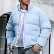 Maqroz Men's Thick Jacket Full Zip Stand Collar Jackets with Pockets Casual Loose Fitting Padded Coats Winter Thermal Solid Color Outerwear Keep Warm Quilted Coat