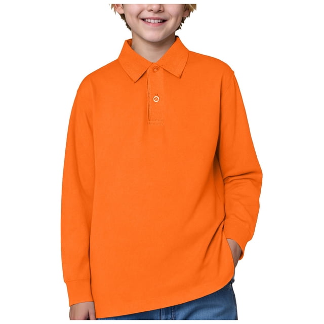 WUANDIXFA Chemise Fille Manches Longues Chemise Garçon Manches Longues T-Shirt Coton pour Enfants École Chemise à Col pour Filles Robe de Base Orange, 5-6 Ans