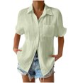 thumbnail image 2 of Styesk Womens Tops Women's Summer Solid Color Lapel Short Sleeved Loose Button Shirt Top, 2 of 6