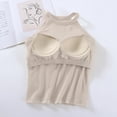 thumbnail image 5 of Mrat Plus Size Tank Tops Women's Round Neck with Chest Pad and Solid Color Bottom Tops Workout Basic Crop Tops S-284 Beige L, 5 of 5