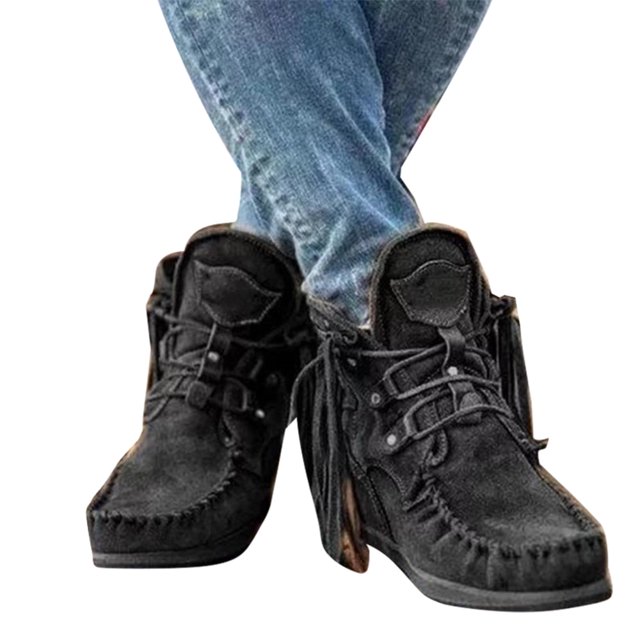 Nouvelles Bottines Rétro en Daim pour Femmes Chaussures de Luxe Mates avec Franges Chaussures de Mode Rétro en Daim Chaussures de Luxe Mates avec Franges Bottines à la Mode pour Femmes (Noir 43)