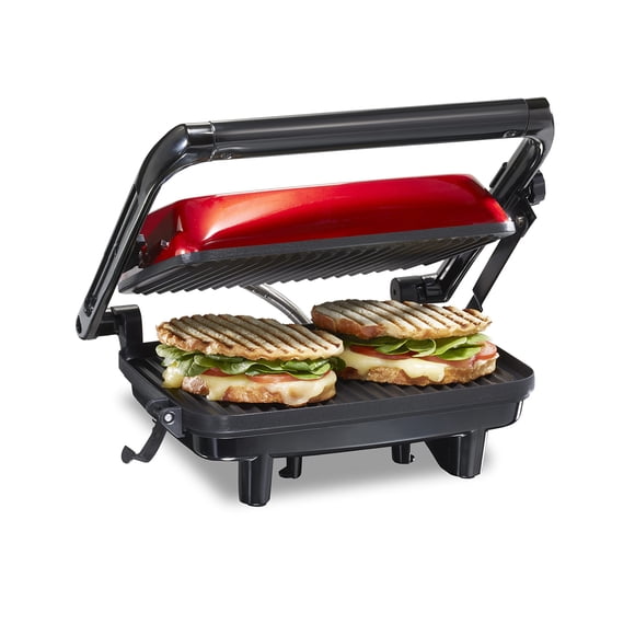 Hamilton Beach Panini Press Sandwich Maker & Electric Indoor Grill with Locking Lid, Opens Wide to Fit Any Thickness for Quesadillas, Burge