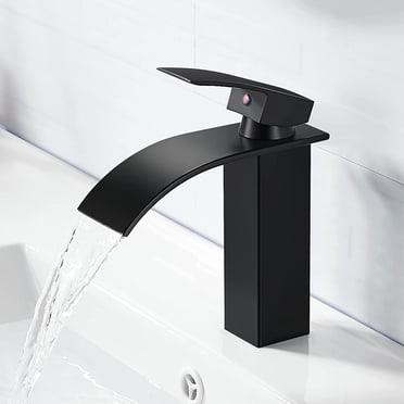 Luniquz Black Single Handle Deck Mounted Brass Waterfall Bathroom Faucet,Hot and Cold Water Mixer Tap