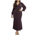 thumbnail image 2 of LSLJS Robe Aguichant pour Femme à Paillettes en Maille, Col en V, Grande Taille, Manches Longues, Robe à Col en V, Robe Grande Taille, 2 of 7
