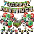 thumbnail image 1 of Minecraft Themed Happy Birthday Set Decoration Accessories Banner Flag Cake Decoration Kit, 1 of 4