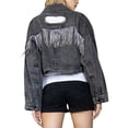 thumbnail image 3 of Diconna Women Crop Jean Jacket Casual Button down Ripped Denim Jacket with Rhinestone Tassel Fall Outwear, 3 of 9