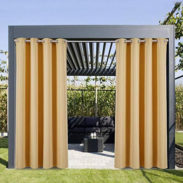 Cross Land Rideaux d'Extérieur Imperméables, Robe d'Été Jaune Coupe-Vent à Oeillets 2 Panneaux, 54"x96 Pouces